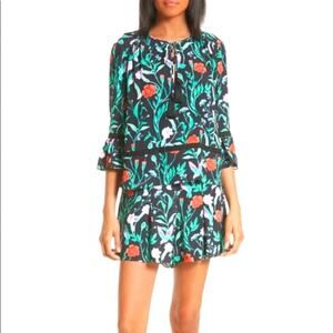 Kate Spade Jardin Crepe Romper Scenic Route Green Multi Floral Women Sz 6